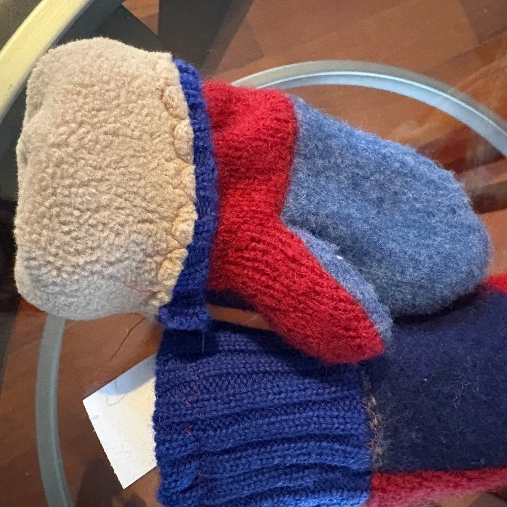 Children’s mittens, wool sweater  outer, fleece inner